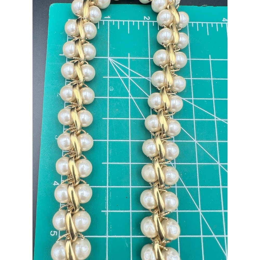 Napier Vintage Gold Tone Faux Pearl Twisted Ribbon Choker Old Money - Picture 7 of 7